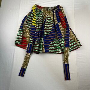 African Stars Cotton Skirt Colorful Print Elastic Waist Tie Accent pockets